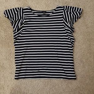 Striped Flutter Sleeve Blouse